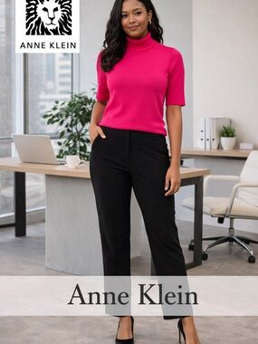 Anne Klein Turtleneck Sweater Pink Stretch Knit Short Sleeve Chic Workwear Sz L